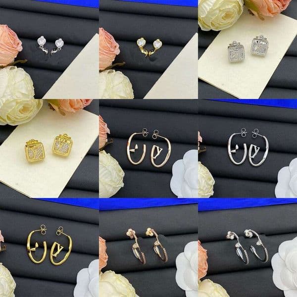 lves earring lvs earring LVUITTON earring Cross-Border Lujia New High Version Matching Letter Stud for Women Needle Rhombus Four-Leaf Clover Earrings Wholesale 20b
