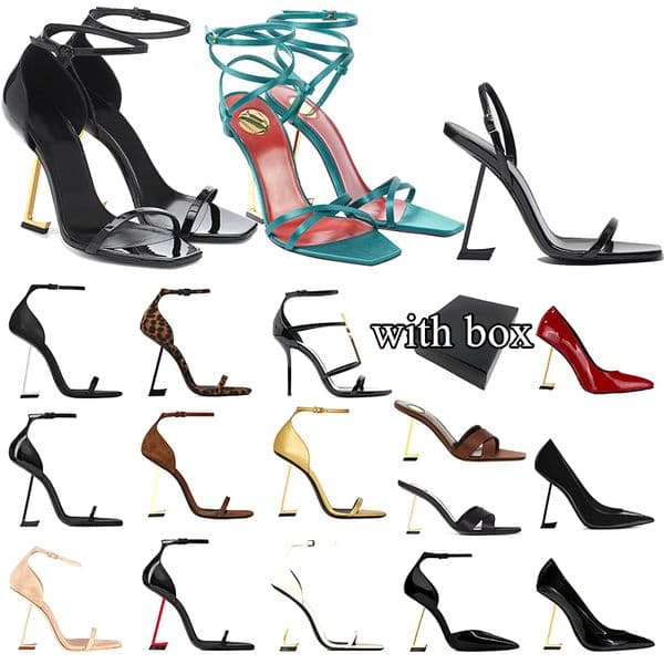 2025 designer dress shoes high heels pumps stiletto heel womens girls classic patent leather diamond open toes black gold party wedding buckle strap big size 35-42