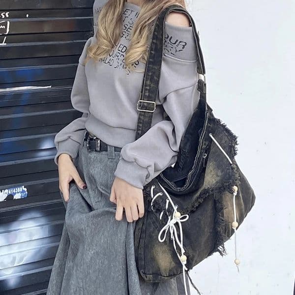 Y2K Korean Harajuku Gothic Hobo Denim Bag Aesthetic Vintage PurseHandbag Crossbody Messenger Tote Peddler Shoulder Bags 251111
