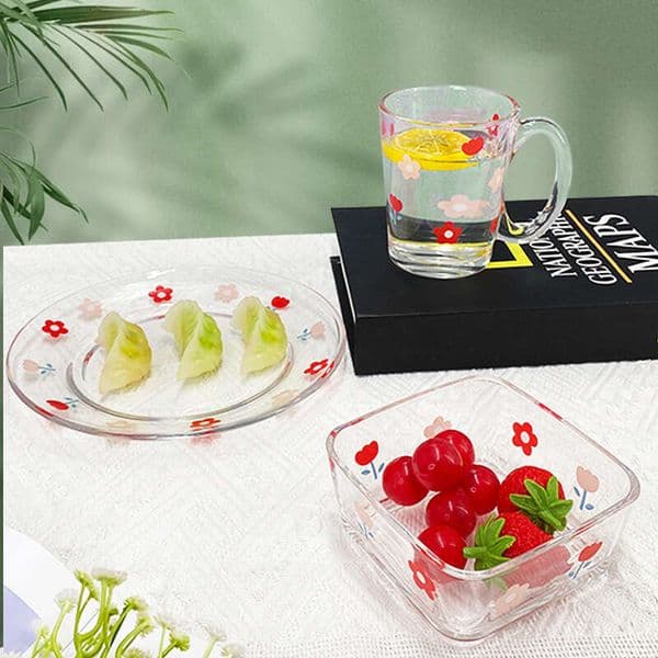 Korean INS Style Salad Flower Plate Girly Heart Fruit Dessert Bowl Single Serving Glass Tableware