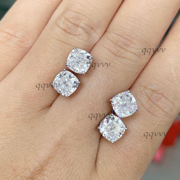 18k White Gold Gra Cushion Shape Ice Cut 2ct 7x7mm Moissanite Earring Four Claws Screw Back Micro Pave Stud Earringqqvvv
