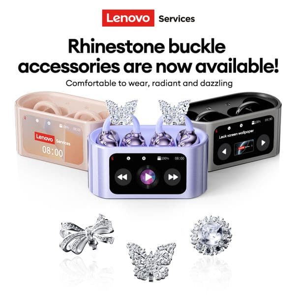 Lenovo Clip-on Bluetooth Earphones with LED Display and Touchscreen Cloud-Sensitive Wearable Headphones with Butterfly Earring Design RS105