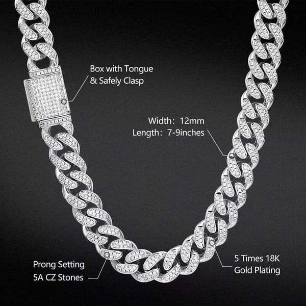 Drop Shipping NO NOQ12mm Gold Men's Iced Out 5A CZ Cuban Chain Necklace