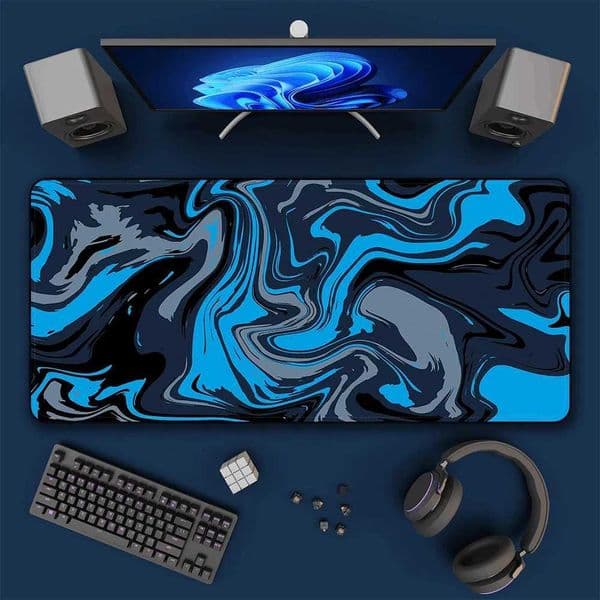 Blue Large Gaming Mouse Pad XXL Strata Liquid Deskmat Non-Slip Rubber Game Mouse Mat Computer Keyboard Mats Big Mausepad GamerM251119