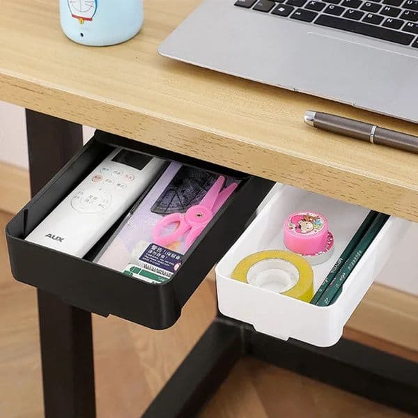 2026 Hidden Self Stick perfume Top Organizer Box Home Office Pencil Tray Desk Bottom Storage cologne Drawer 250418Bj Free Shipping