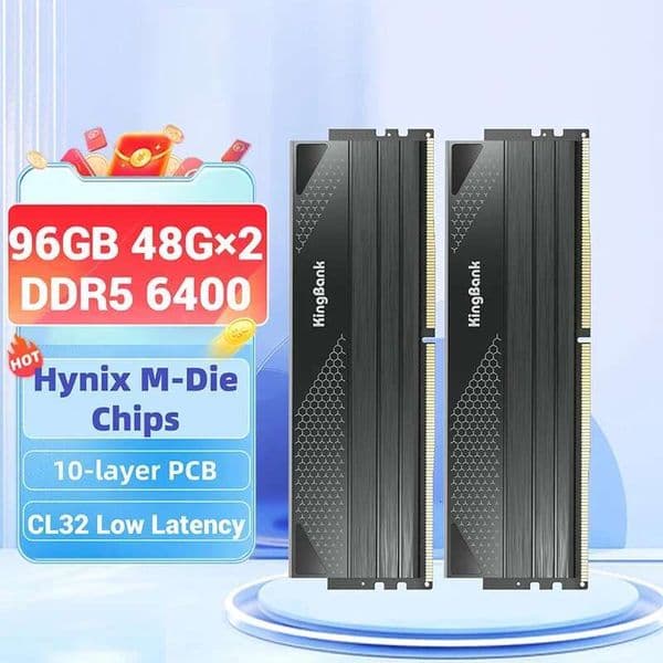 KingBank DDR5 48GBx2 6400MHz CL32 Desktop Memory 10 layer PCB DIMM DDR5 RAM Hynix M die Chip High performance XMP EXPO