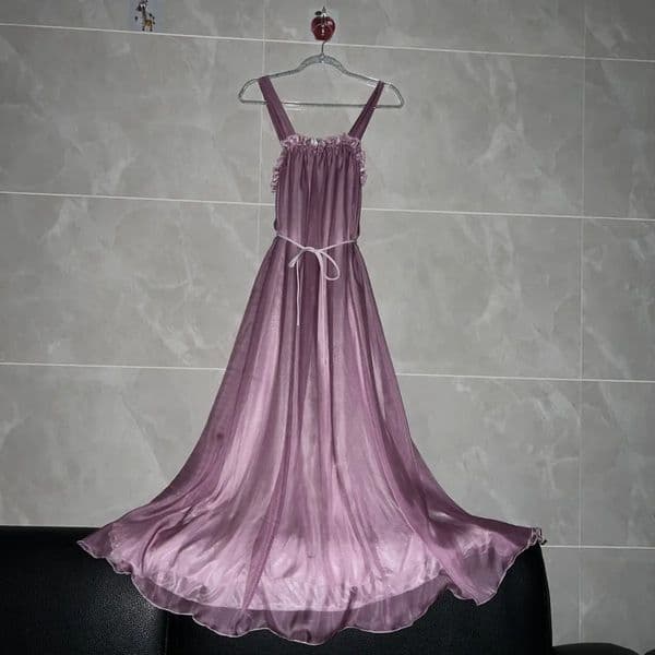 2layer transparent outer ice silk inner glossy sexy womens satin long skirt loose elegant dress 250417
