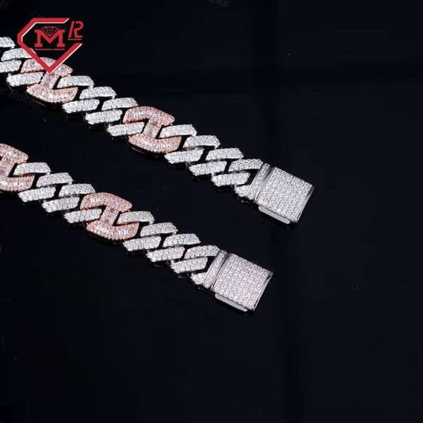 Hip Hop Necklace Double G 15mm Baguette Sier Silicone Cuban Chain