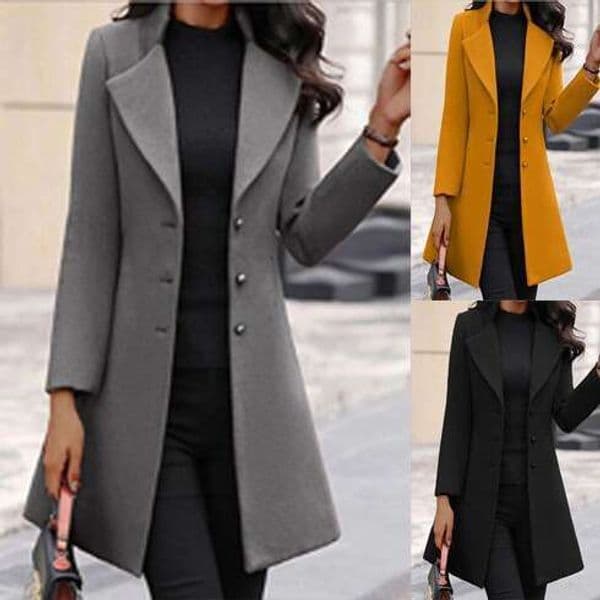 Women's Wool Coat Jacket European And American Style Autumn Winter Long Lapel Solid Color Slim