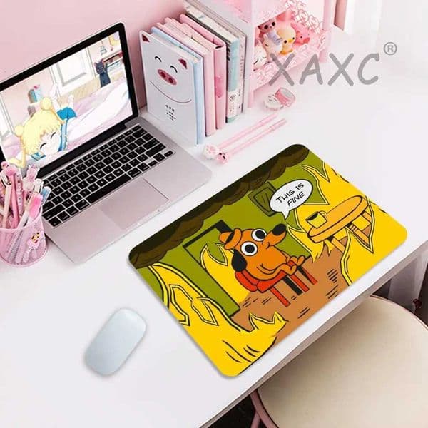 Gaming Cute Mouse Pad This Is Fine Dog Pc Accessories Deskmat Mousepad Gamer Keyboard Mats Anime Mause Pads Kawaii LaptopsM251119