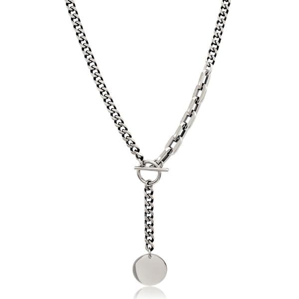 Fashion Silver Color Necklace for Women Simple Long Cuban Chain Round Pendant Charm Necklace Clavicle Link Design