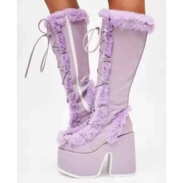 New Winter Women Snow Boots Platform Wedge High Heel Faux Fur Lady Shoes Female Plush Warm Non-slip Mid Calf Boots Goth Shoes T251119