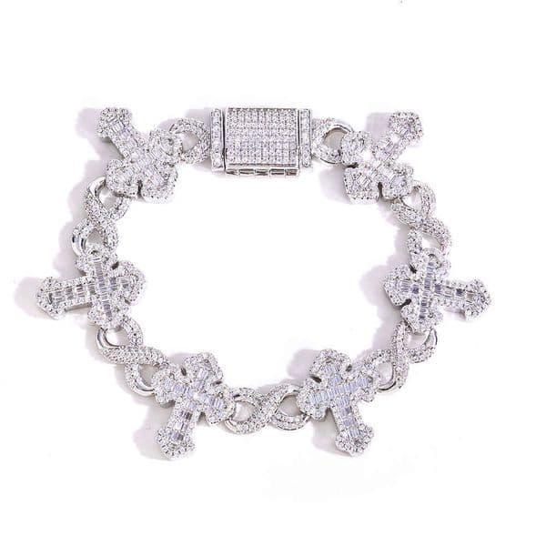 European and American Jewelry 15mm Full Diamond Cross Bracelet for Men Hip-Hop Trendy Figure-8 Chain High-Quality Custom Accessories