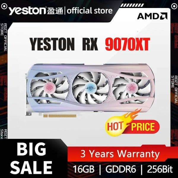 Yeston RX 9070XT-16G GDDR6 256bit Graphics Card 20Gbps 2518MHz Navi48/4nm Sakura Eye Water Atlantis OC