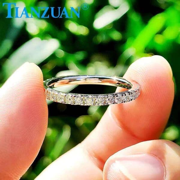 Soild 2mm Full Eternity Ring Sterling Silver White Round Pyroxene Jewelry Gift for Dating Party Women 01