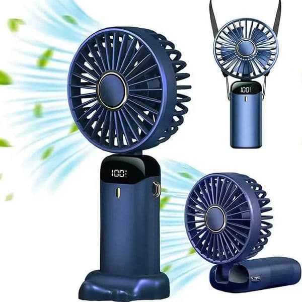 Mini handheld fan 5-speed USB charging pendant neck fan LED digital display screen for outdoor sports student office desk small fan Z250419