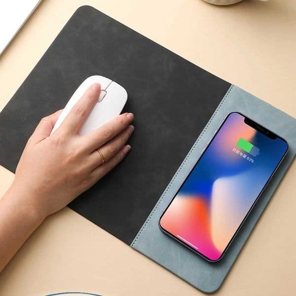 Mouse Pad with 15W Phone Wireless Fast Charging 2 in 1 PU Leather Gaming Mousepad for PC Computer Laptops Office AccessoriesM251119