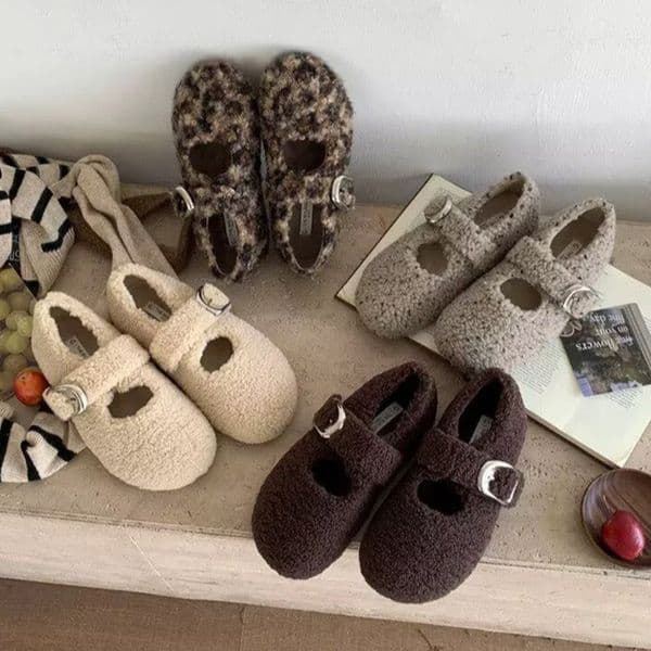 fall winter designer shoes warm women shoes vintage coffee brown beige comfortable slip-on fake fuzzy cotton-lined slippers size 35-40