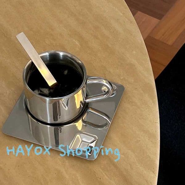 Metal Coffee Cups Saucer Set Wth Spoons304 Stainless Steel Water Cup Minimalist Coffee Nordic Design Tableware Exquisite Gift Y251119