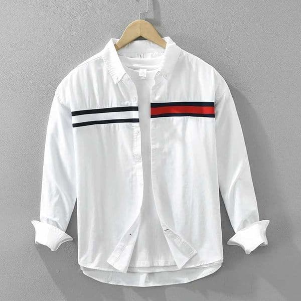 2024 Spring New White Patchwork Shirt for Men Cotton Loose Long Sleeve Shirts Fashion Mens ClothingM251120