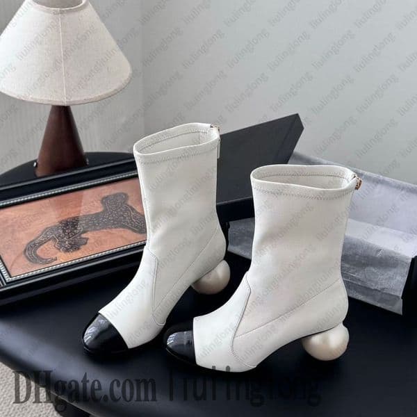designer Mid Calf Boots Mary Janes TM shoes with Pearl heel zipper boots Fashion square toe Ankle Booties for women luxury designer shoes factory fashion Rear zipper