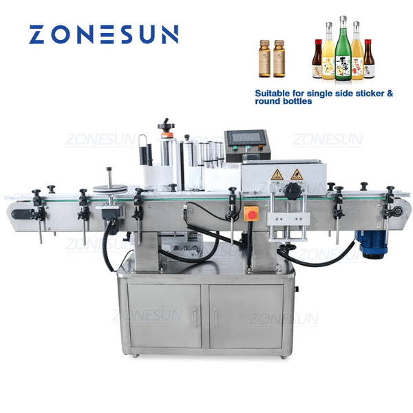 ZONESUN ZS-TB200 Automatic Round Bottle Labeling Sticker Machine Vial Glass Jar Tabletop Can Label Applicator for Industrial Production Line