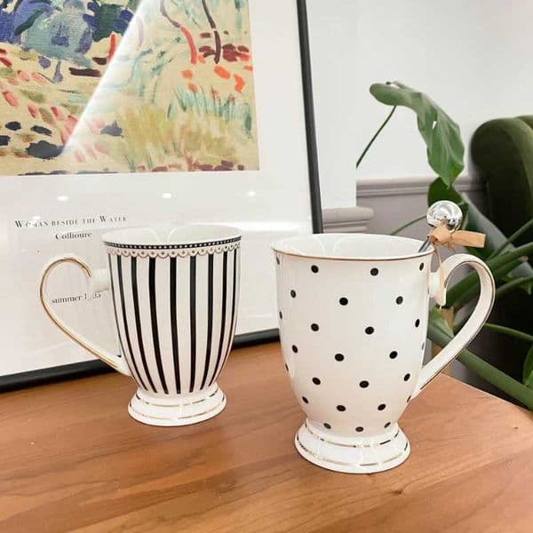 Nordic Ceramic Mug with Spoon Gold Edge Milk Breakfast Mugs Coffee Cups Office Afternoon Tea Cup Personalized Gift Box Friends Y251119