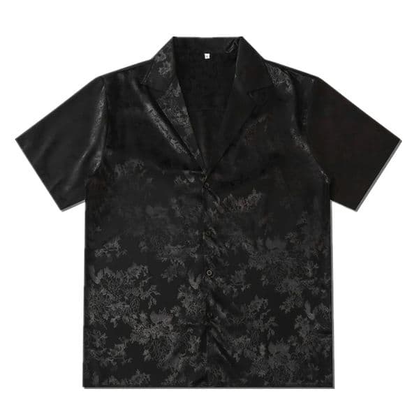 Cuban collar flower jacquard retro mens shirt satin soft cool material unisex clothing white beige black 250420BJ