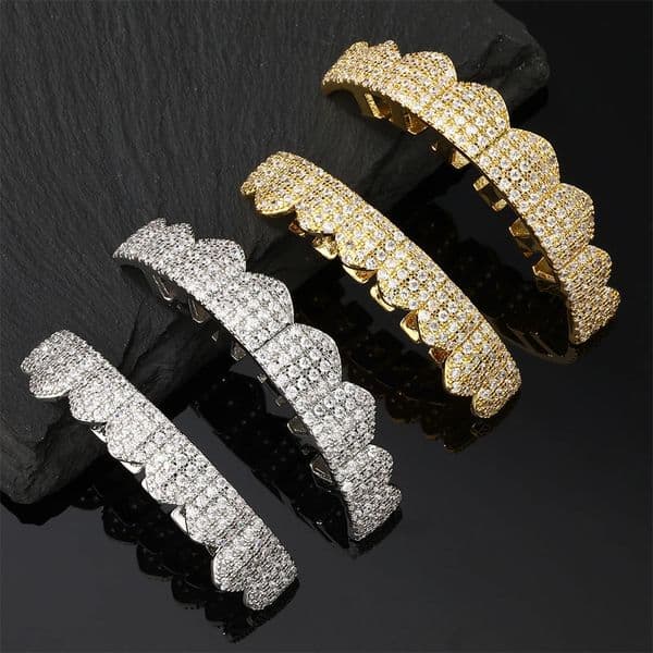 CZ Teeth Caps Cubic Zircon Iced Out Micro Pave Top Bottom Charm Grills For Men Women Hip Hop Jewelry Cosplay 250420