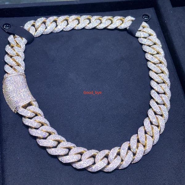 Hiphop Moissanite Chain 20mm 925 Sterling Silver Iced Out Buss Down Heavy Miami Moissanite Cuban Chain