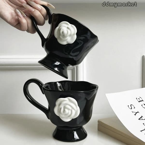 Camellia Cup: 350ml Ceramic Free shipping Mug with Lid - Luxury Floral Design Coffee Tea Cup for Home, Office, or Gift ddmymarket thumbnail 2