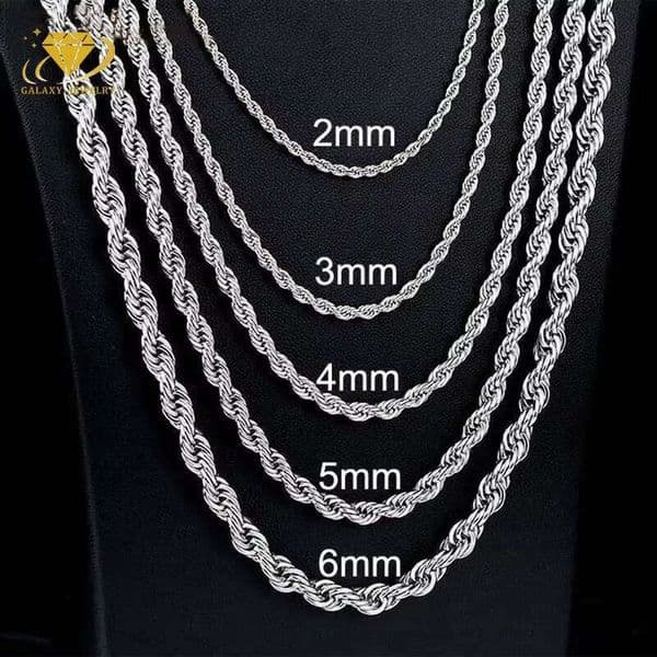 Fashion Jewelry Necklace 3mm 4mm 5mm 12mm Personalized Sier Rope Chain for Men and Women