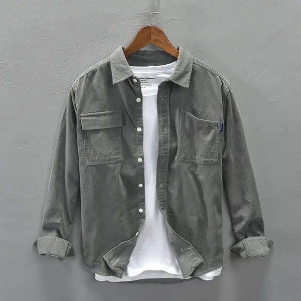 Korean retro Corduroy shirt mens cargo jacket casual spring long sleeved loose casual shirt jacket Y2k fashionable mens clothing 250411