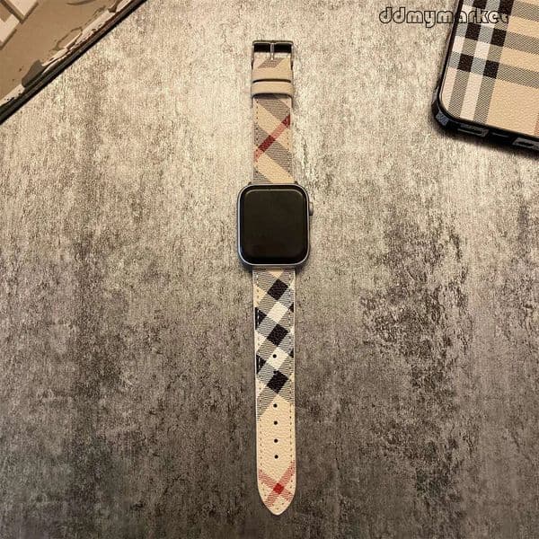 Compatible with Apple Watch Band iWatch 7/8/6/5/4/3/2/1 Leather Striped Plaid Pattern Unisex SE Fashion Trend ddmymarket