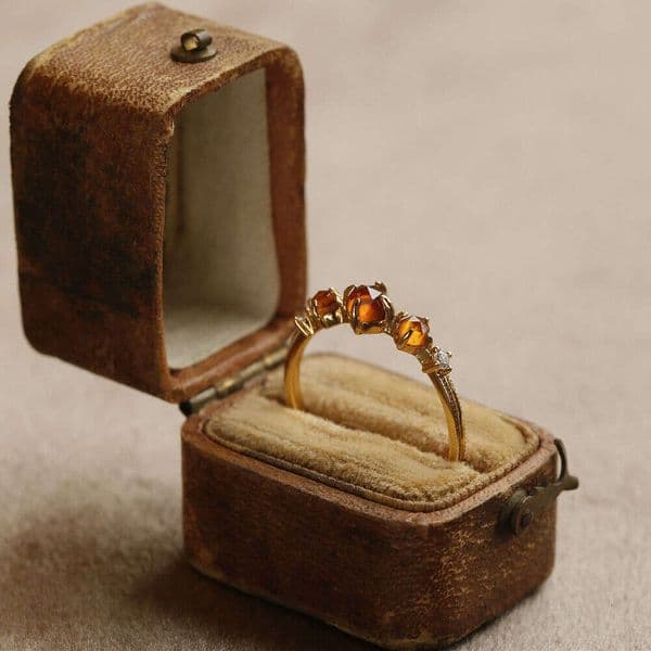 Magic Sun Japanese Style Orange Garnet for Women, Ins High-End Vintage Temperament Gemstone Adjustable Ring