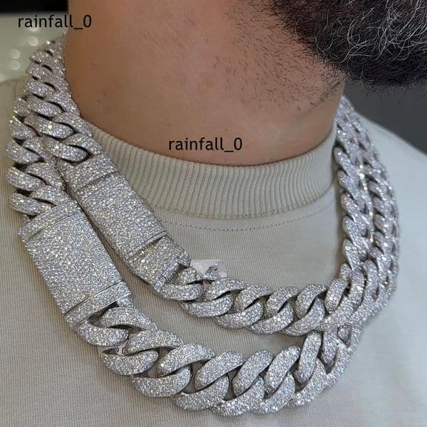 Miami Vvs Moissanite Diamond Cuban Chains 925 Sterling Silver Cuban Link Necklace for Rapper Men