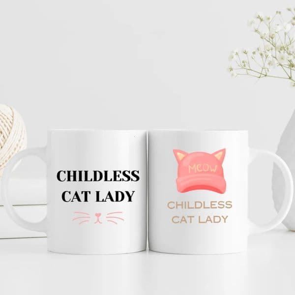 2 3A grade 11 ounce childless cat ladies ceramic coffee cups for room Halloween decoration birthday and Christmas gifts 250421