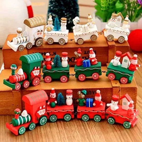 Christmas Wooden Train Decor Set Cute Wooden Mini Train Ornaments Christmas Train Ornament Toys for Kids Gift Home DecorationW251121