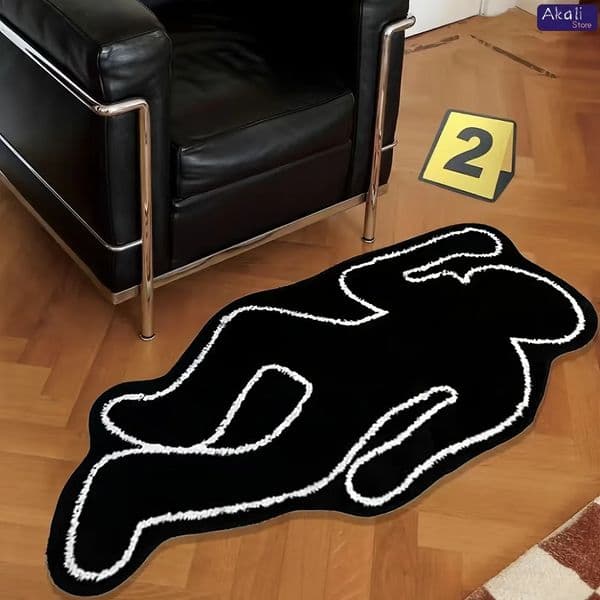 Black Creative Humanoid Area Rug Bathroom Non-slip Floor Mat Exquisite Bedside Cushions Bedroom Living Room Decoration 250411
