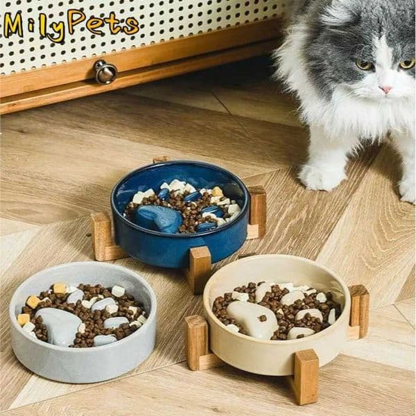 Cute Japanese Style Pet Ceramic Bowl Anti Rollover Anti Choke Cat Slow Food Bowl Cat Paw Round Pet Water Bowl For Dogs and CatsM251121