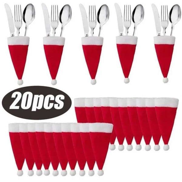 Merry Christmas Decoration 2023 Christmas Tableware Bag Holder Christmas Hat Fork Knife Cutlery Bag Christmas Ornament DecorW251121