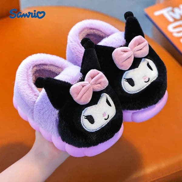 Sanrio Kawaii Children Winter With Heels Cotton Slippers Cartoon Anime Kuromi Cinnamoroll Kids Indoor Home Slippers Girl Gift H251121