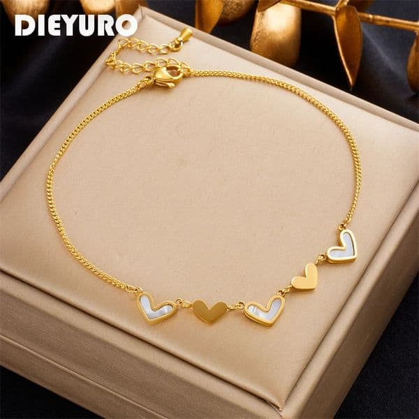 DIEYURO 316L stainless steel heartshaped charm necklace suitable for girls trend leg chain waterproof jewelry gift party Pulsera 250421