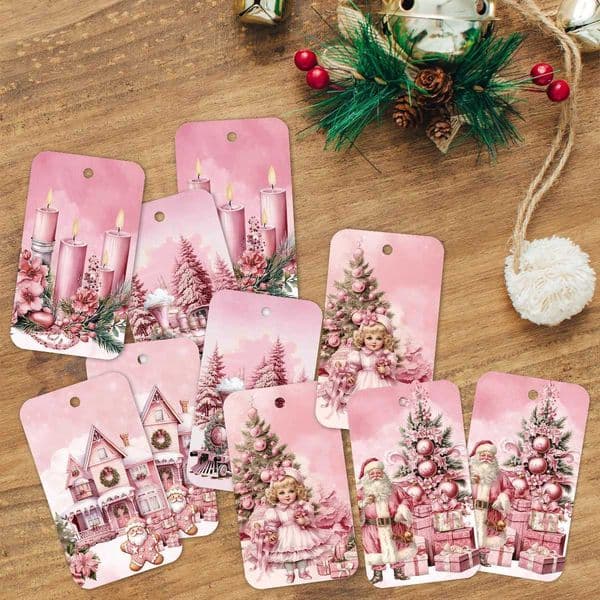 50pcs Pink Christmas Hanging TagsDecor For Christmas GiftWrapped BoxesWine BottleLabels For New Year PartyFamily GatheringsW251121