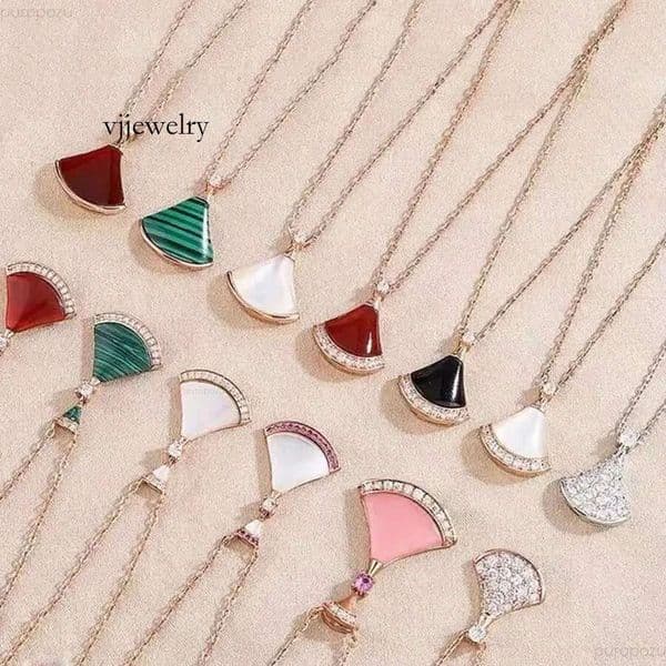 necklaces designer jewelry fan shape divas dream necklace red green chalcedony gold rose platinum chains for women trendy Wedding diamonds multiple colors Q260515
