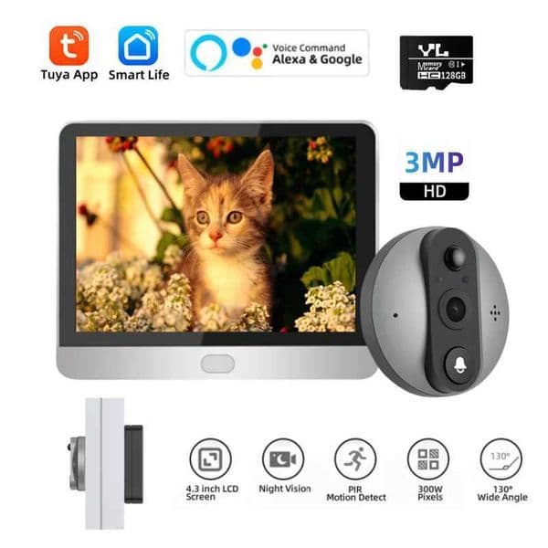 Smart life wireless security home video doorbell camera WiFi 2.4G 1080P ring bell door peeping walkie talkie video with screen X250421