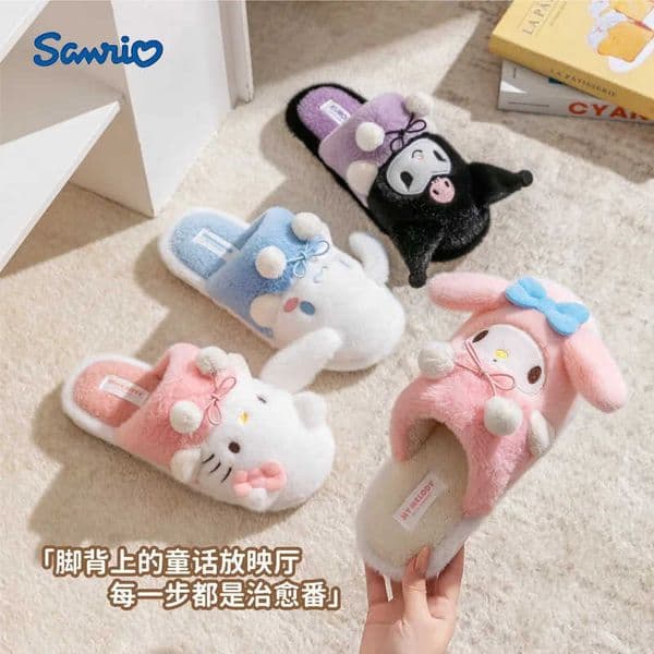 Sanrio Kids Slippers House Shoes Cartoon Kuromi Open Toe Winter Shoes For Girls Warm Anti-slip Pink Blue Shoes Size 36-41 H251121