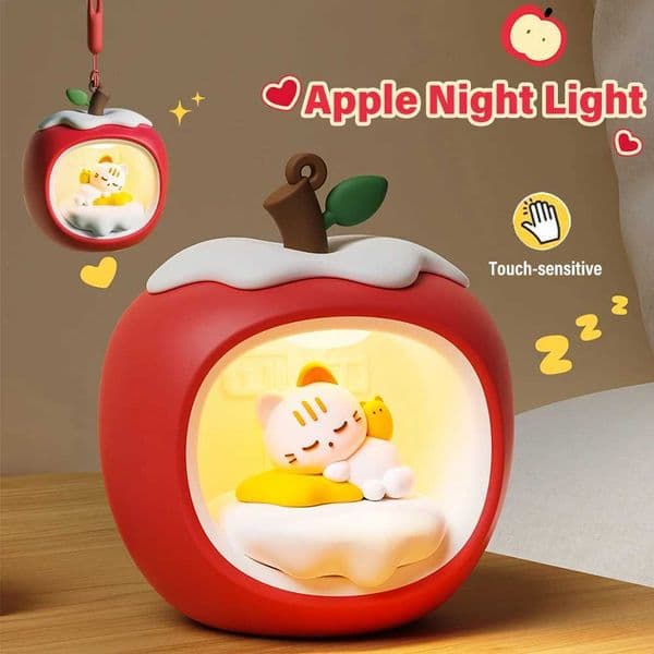 Apple-shaped Smart Touch Night Light Desktop Decor Ambient Indoor Lighting Requires 3 AAA batteries for operationW251121