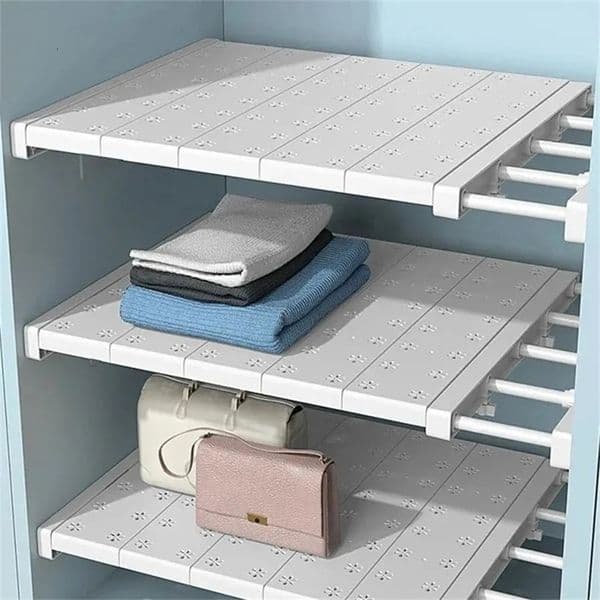 Extendable Closet Shelf Adjustable Storage Rack Closet Tension Rod Storage Organizer Shelf DIY Wardrobe Divider for Cabinet Tool 251115ww