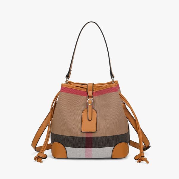 Luxury Bag 2025 new fashionable canvas plaid bag casual retro drawstring bucket bag for women